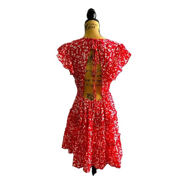 SHEIN Red Frenchy Ditsy Floral Knot Backless A-Line Dress Size Large NWOT 10 371 - Picture 6 of 9